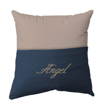 Handmade Reading Scatter Cushion / Pillow Cover - Stone Brown and Dark Blue Pocket