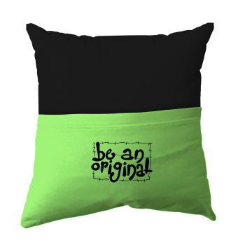 Handmade Reading Scatter Cushion / Pillow Cover - Black and Lime Pocket