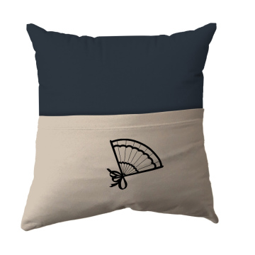 Handmade Reading Scatter Cushion / Pillow Cover - Dark Blue and Stone Brown Pocket