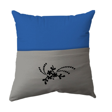 Handmade Reading Scatter Cushion / Pillow Cover -  Turqoise Blue and Light Grey Pocket