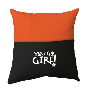 Handmade Reading Scatter Cushion / Pillow Cover - Orange and Black Pocket