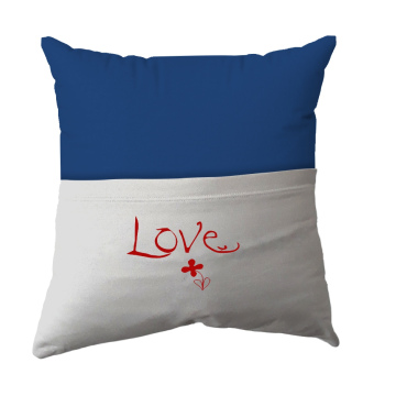 Handmade Reading Scatter Cushion / Pillow Cover - Blue and White Pocket