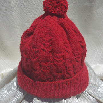Handmade Knitted Beanie - Dark Red
