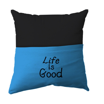Handmade Reading Scatter Cushion / Pillow Cover - Black and Turqoise Blue Pocket