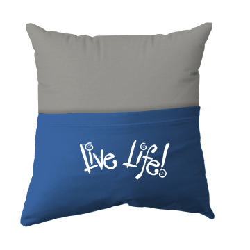 Handmade Reading Scatter Cushion / Pillow Cover - Light Grey and Blue Pocket