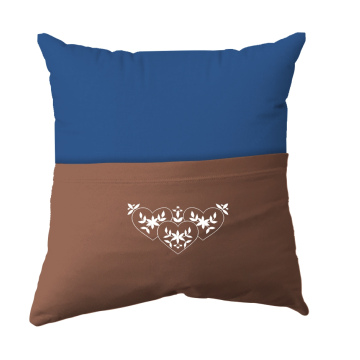 Handmade Reading Scatter Cushion / Pillow Cover -  Pale Blue and Dark Khaki Pocket