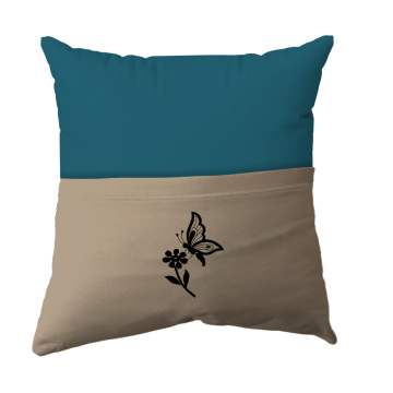 Handmade Reading Scatter Cushion / Pillow Cover -  Green and Stone Brown Pocket