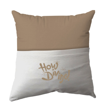 Handmade Reading Scatter Cushion / Pillow Cover - Stone Brown and White Pocket