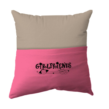 Handmade Reading Scatter Cushion / Pillow Cover - Stone Brown and Pink Pocket