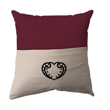 Handmade Reading Scatter Cushion / Pillow Cover - Dark Red and Stone Brown Pocket