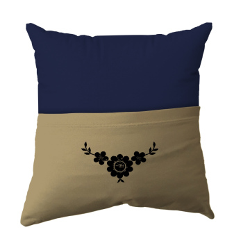 Handmade Reading Scatter Cushion / Pillow Cover -  Navy Blue and Cream Pocket