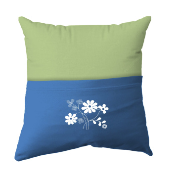 Handmade Reading Scatter Cushion / Pillow Cover - Apple Green and Blue Pocket