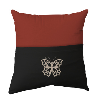 Handmade Reading Scatter Cushion / Pillow Cover - Rust Brown and Black Pocket