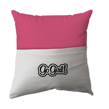 Handmade Reading Scatter Cushion / Pillow Cover - Bright Pink and White Pocket