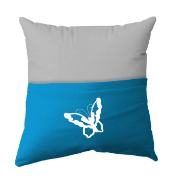 Handmade Reading Scatter Cushion / Pillow Cover - Light Grey and Turqoise Blue Pocket