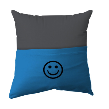 Handmade Reading Scatter Cushion / Pillow Cover - Dark Grey and Turqoise Blue Pocket