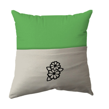 Handmade Reading Scatter Cushion / Pillow Cover - Bright Green and Light Grey Pocket