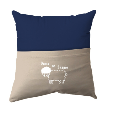 Handmade Reading Scatter Cushion / Pillow Cover - Royal Blue and Stone Brown Pocket