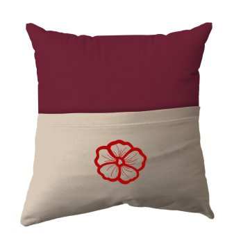 Handmade Reading Scatter Cushion / Pillow Cover - Dark Red and Stone Brown Pocket