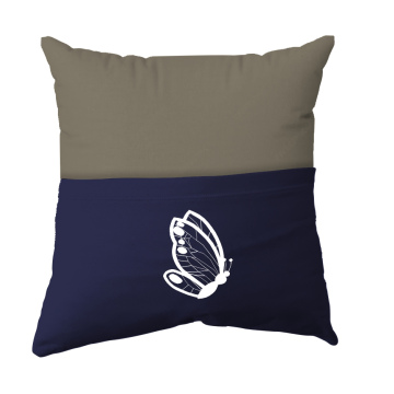 Handmade Reading Scatter Cushion / Pillow Cover - Olive Green and Navy Blue Pocket